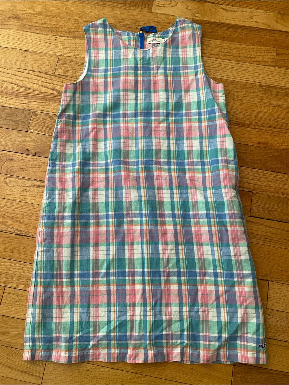 Vineyard Vines Pastel Madras Plaid Sleeveless Dress - Girls 14 pockets
